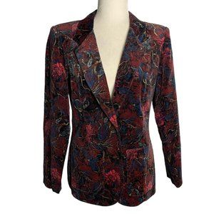 Vintage 70s Campus Casuals Velvet Blazer S Red Floral Lined Pockets Jacket NEW